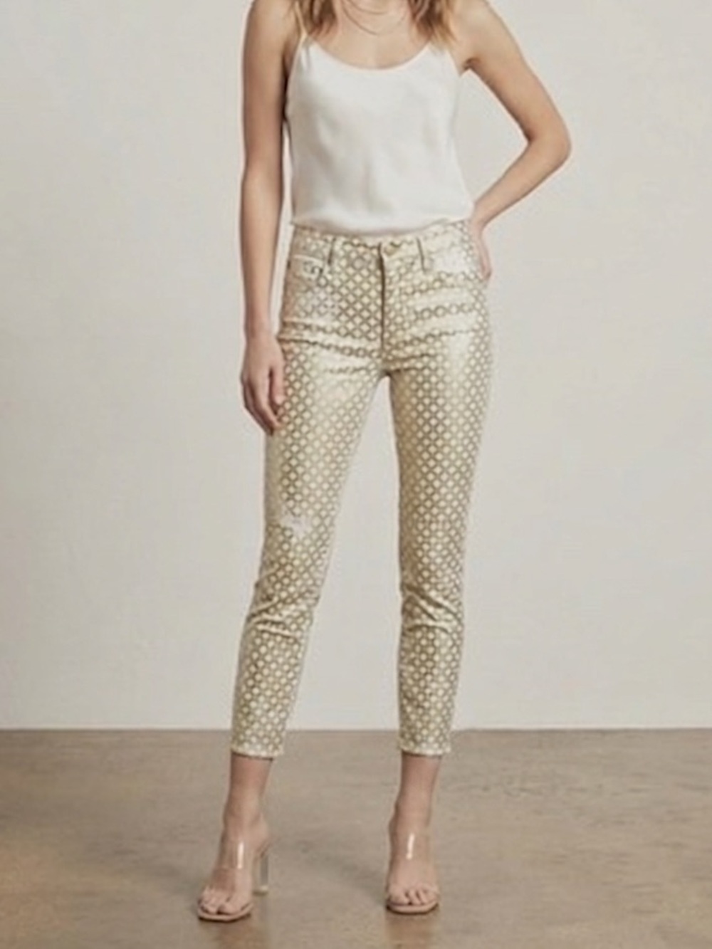 MOTHER The Looker Creme de Love Gold Foil Waxed Skinny Jeans Size 25